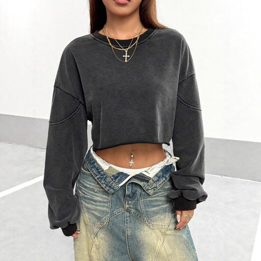 Street Style Hot Girl Trendy Cool All-match Distressed Short Top