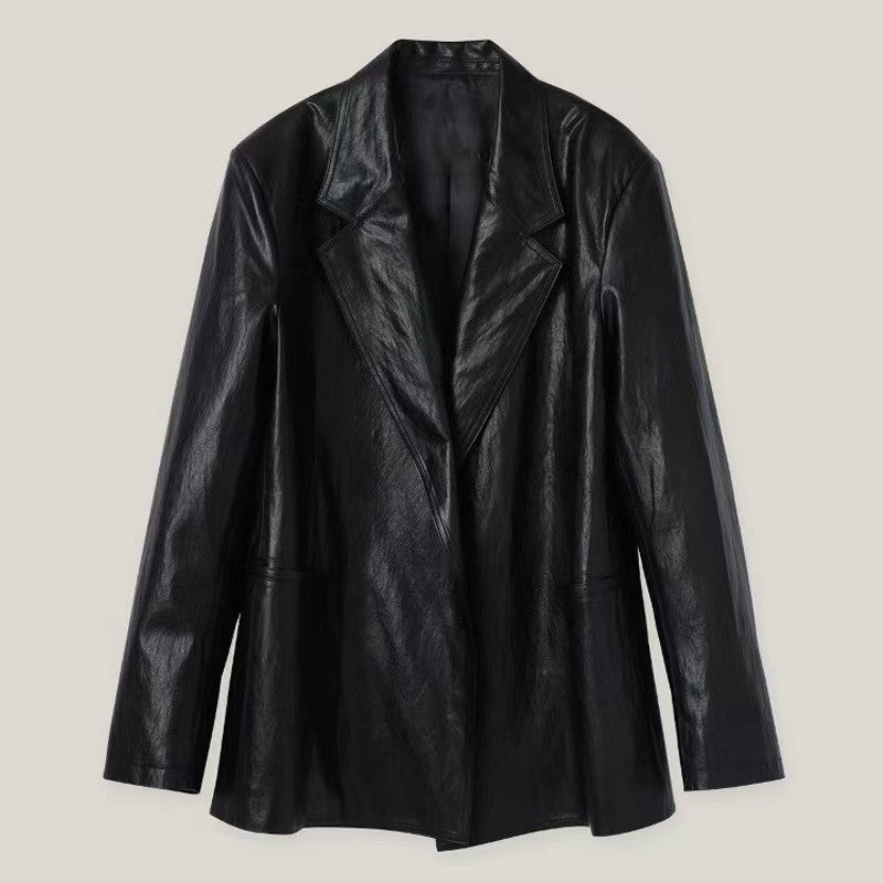 Women's Loose Mid-length Niche Suit Leather Coat