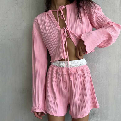 Fashion Striped Cardigan Two-piece Set Women