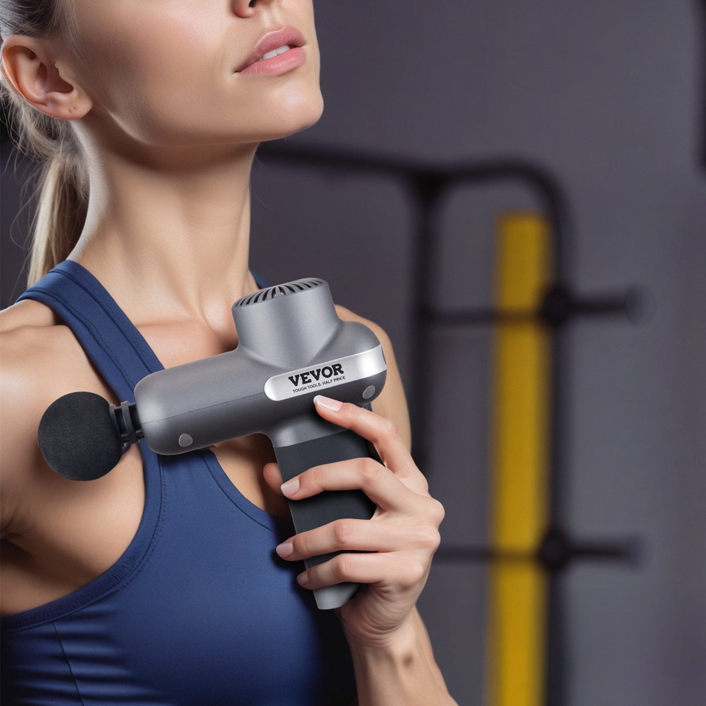 Massage gun targeting back and shoulder pain