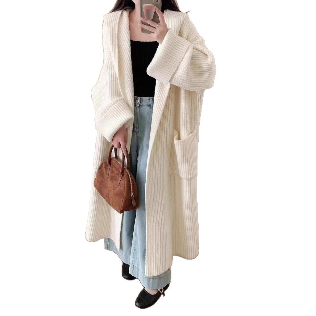 Loose Hooded Sweatshirt Women's Extended Cardigan Coat