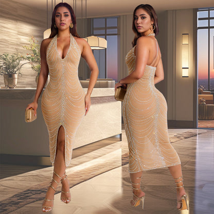European And American Fashion Rhinestone Slim Fit Dress