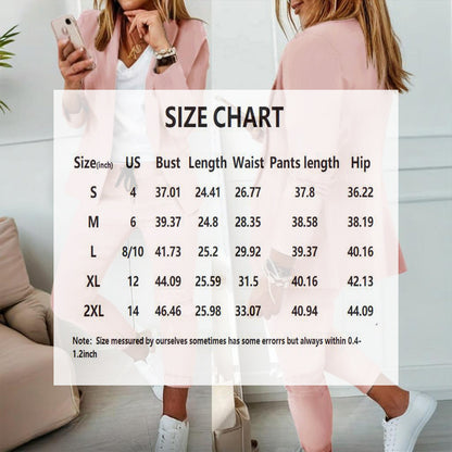 Women's Solid Color Long Sleeve Suit Set - Stylish Notch Lapel Blazer With Pockets & Drawstring Waist Pants, Spring&Fall Business Casual Outfit