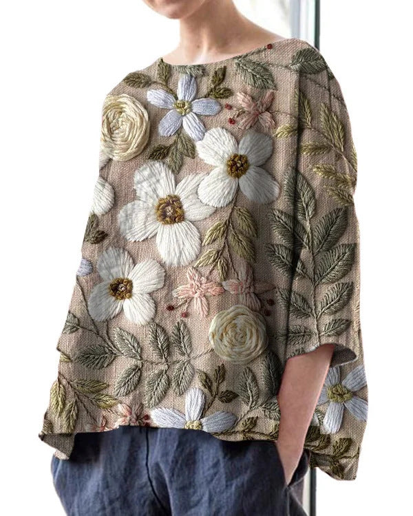 Butterfly Print Loose Batwing Sleeve Plus Size T Top