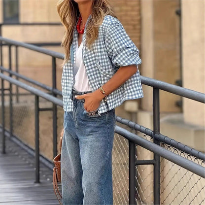 Plaid Short Coat Jacket Loose Baseball Jacket