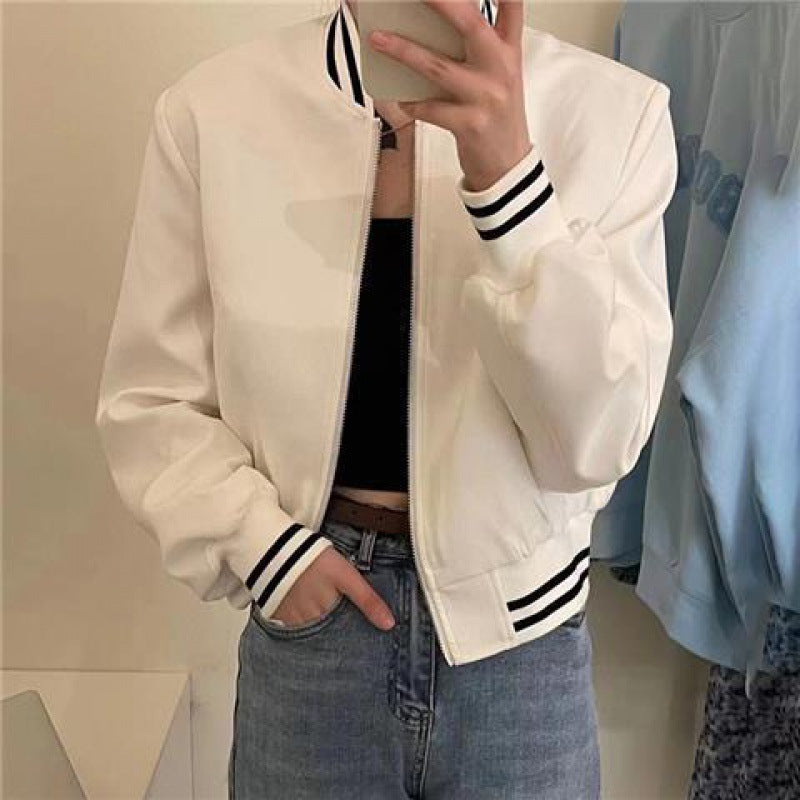 Women's Short Baseball Jacket Spring And Autumn Loose Fashionable Versatile Casual Sports Jacket Cardigan