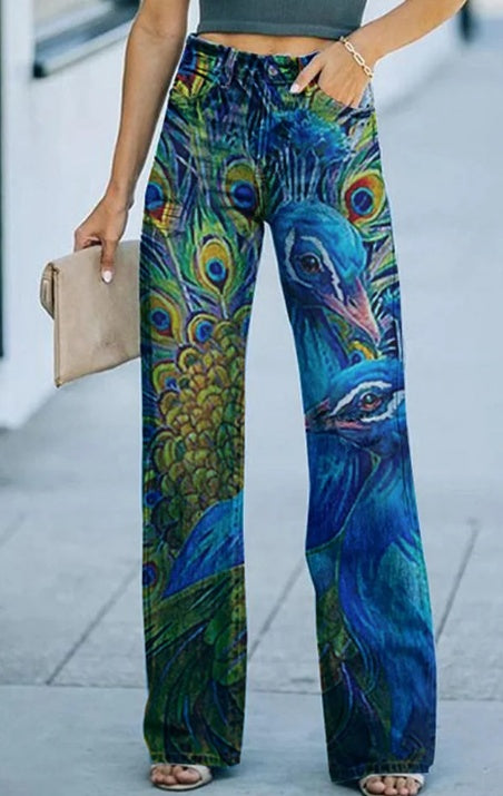 Daily High Rise Pattern Pocket Wide Leg Pants