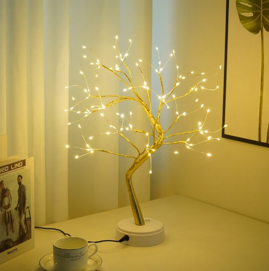 LED fairy lights hanging in bedroom