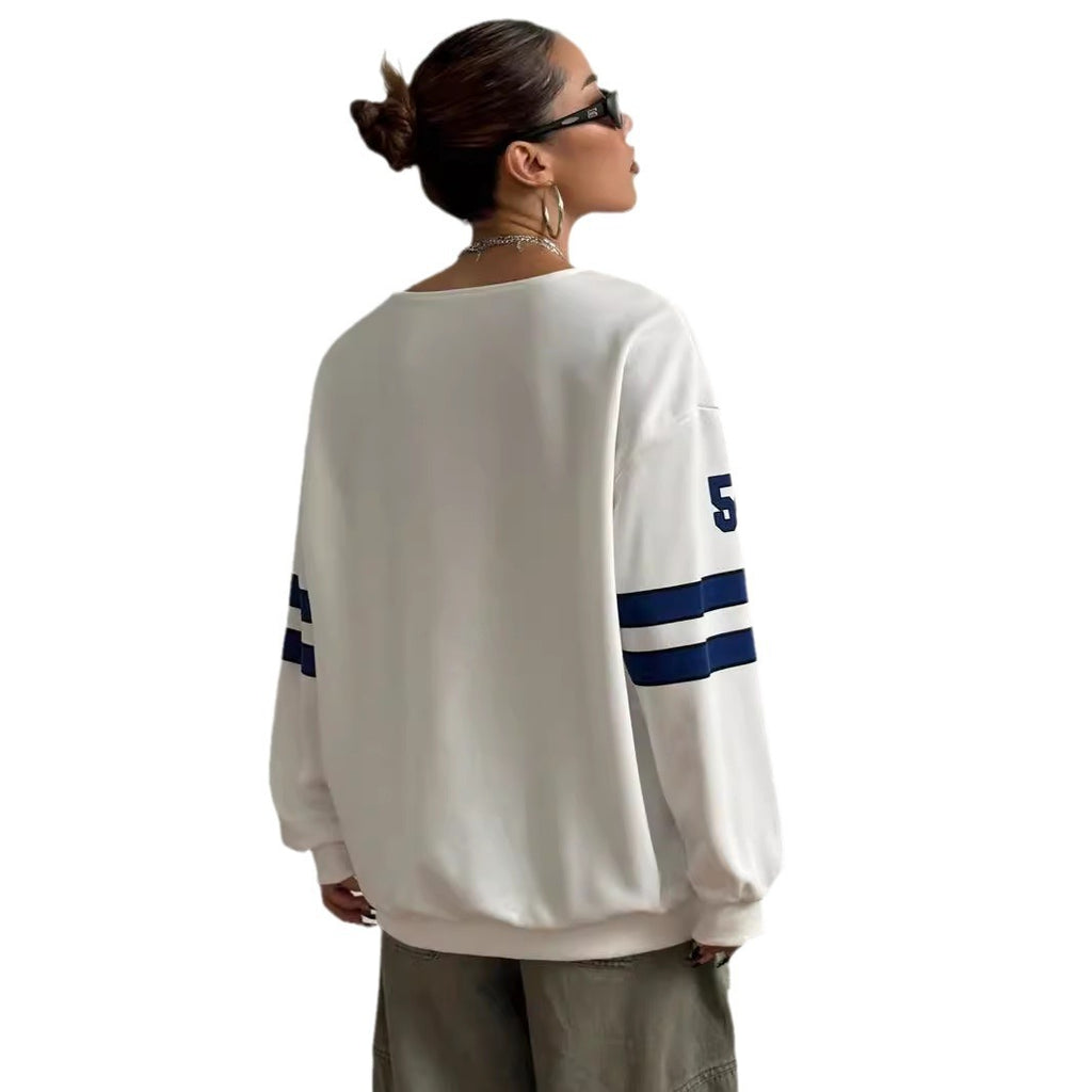 V-neck Letter Print Loose Leisure All-matching Sweatshirt