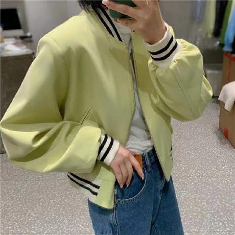 Women's Short Baseball Jacket Spring And Autumn Loose Fashionable Versatile Casual Sports Jacket Cardigan