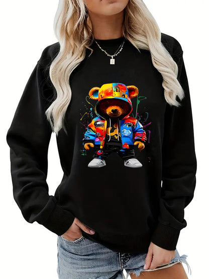Women's Clothing Heel Wrapped Collar Brushed Hoody Round Neck Cartoon