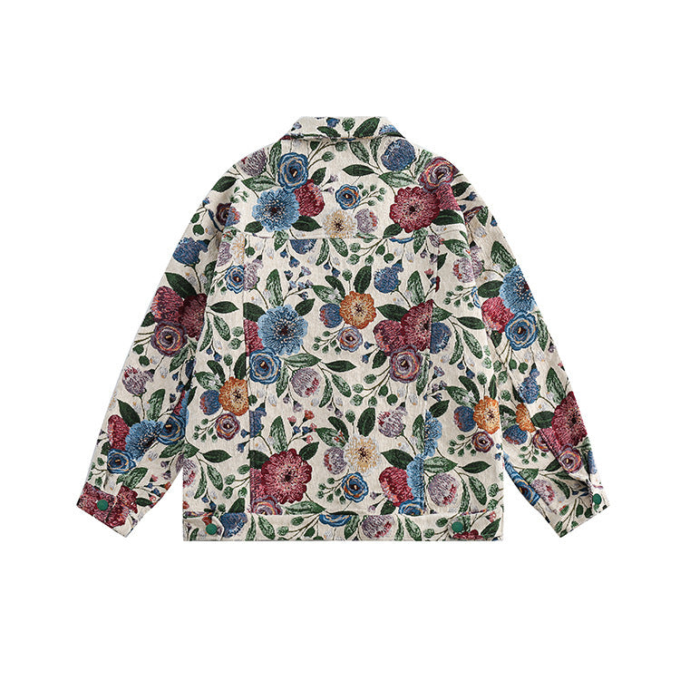 Hip-hop Fashion Floral Jacquard Couple Coat Unisex Casual Jacket