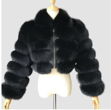 Lapel Imitation Fox Fur Long Sleeve Stitching Women's Light Luxury