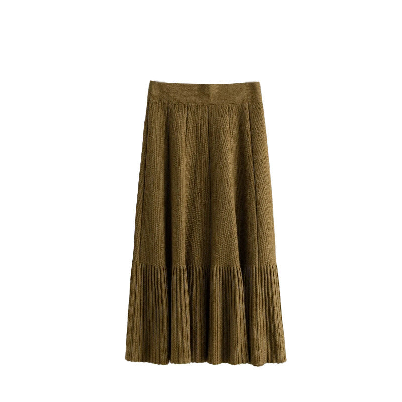 All-match High Waist Slimming Pleated Skirt Mid-length Women