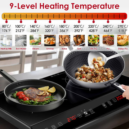 1Pc 4000W Induction Cooktop Portable Double Induction Cooker Electric Dual Burner Stove Countertop Hot Plate With 9 Power 9 Temperature 3H Timer