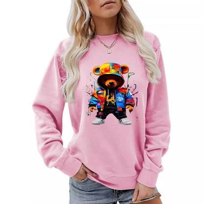 Women's Clothing Heel Wrapped Collar Brushed Hoody Round Neck Cartoon