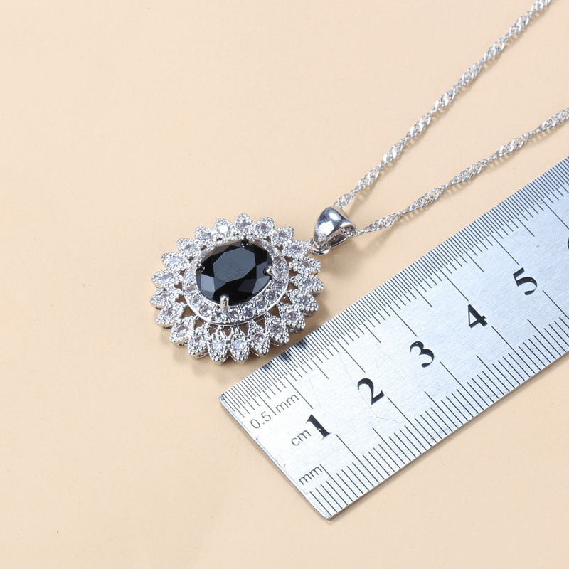 Garnet Cubic Zirconia Earrings Pendant Necklace Bracelet Ring Gift 4 PCs Set