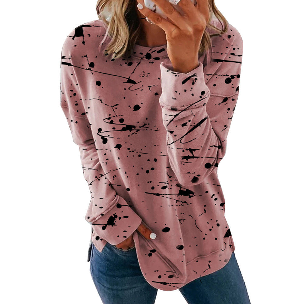 Graffiti Print Loose Versatile Top Long-sleeved T-shirt
