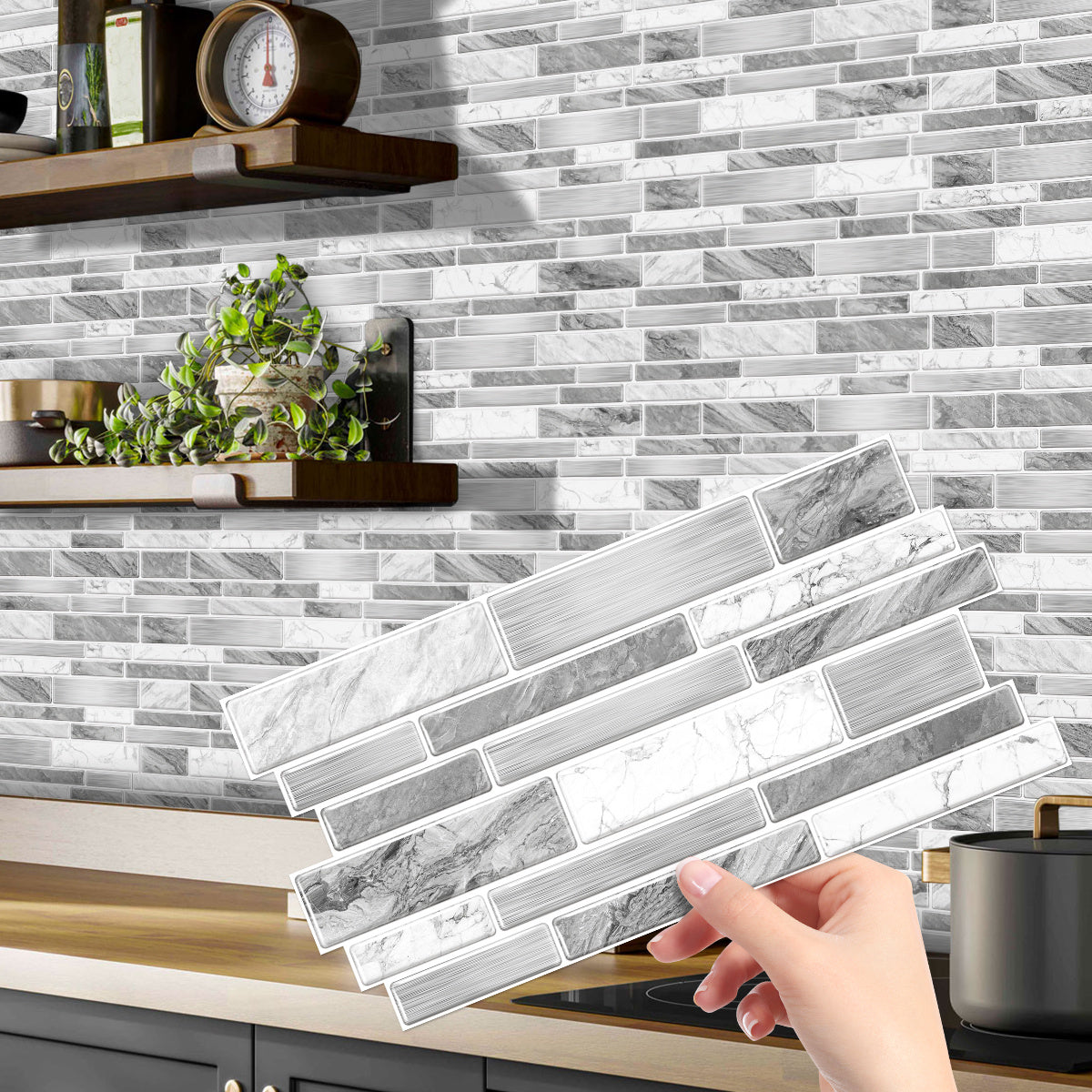 Irregular Shape Modern Grey Marble Pattern Peel And Stick Wallpaper Kitchen Bathroom Tile Stickers