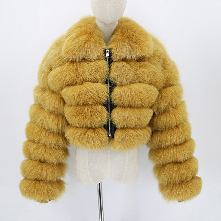 Lapel Imitation Fox Fur Long Sleeve Stitching Women's Light Luxury